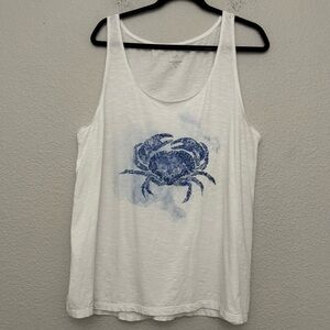 J. Jill  Nautical Blue Crab Beaded Tank Coastal Summer Cotton Top Size XL